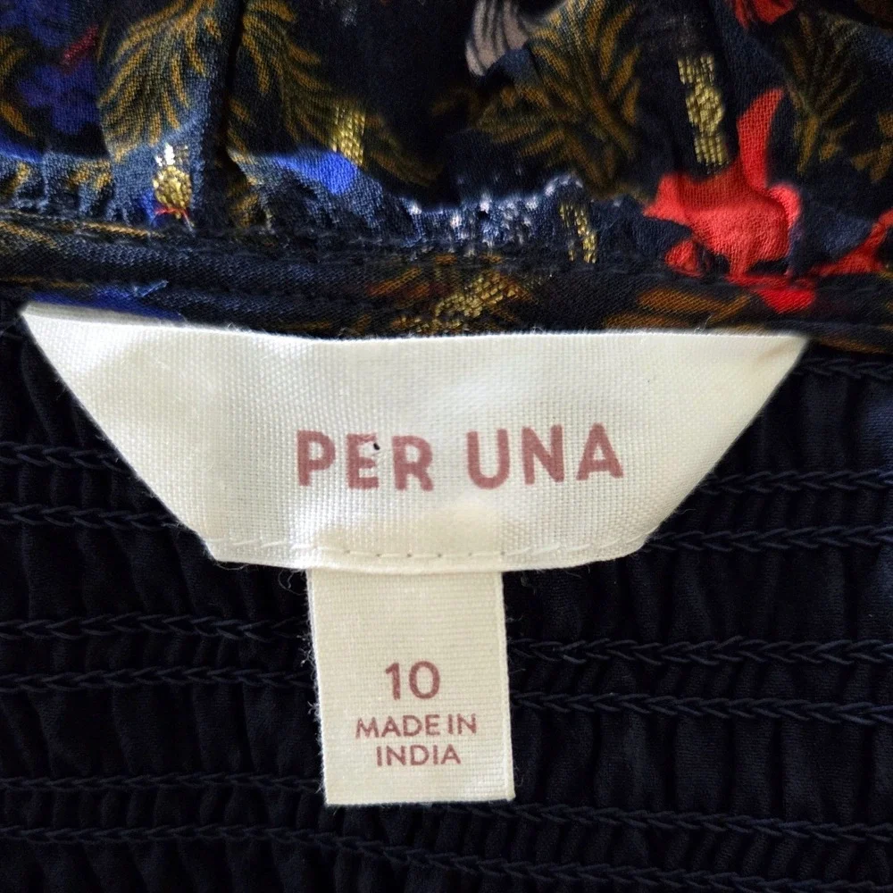 Per Una Marks Spencer Navy Floral Metallic Maxi Dress Smocked Tiered Size 10 - Picture 4 of 8